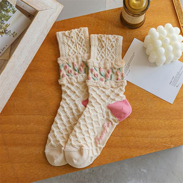 

New Women Socks Korean Style Flower Trend Casual Cotton Girls Frilly Ruffle Cute Sweet Breathable Kawaii Crew