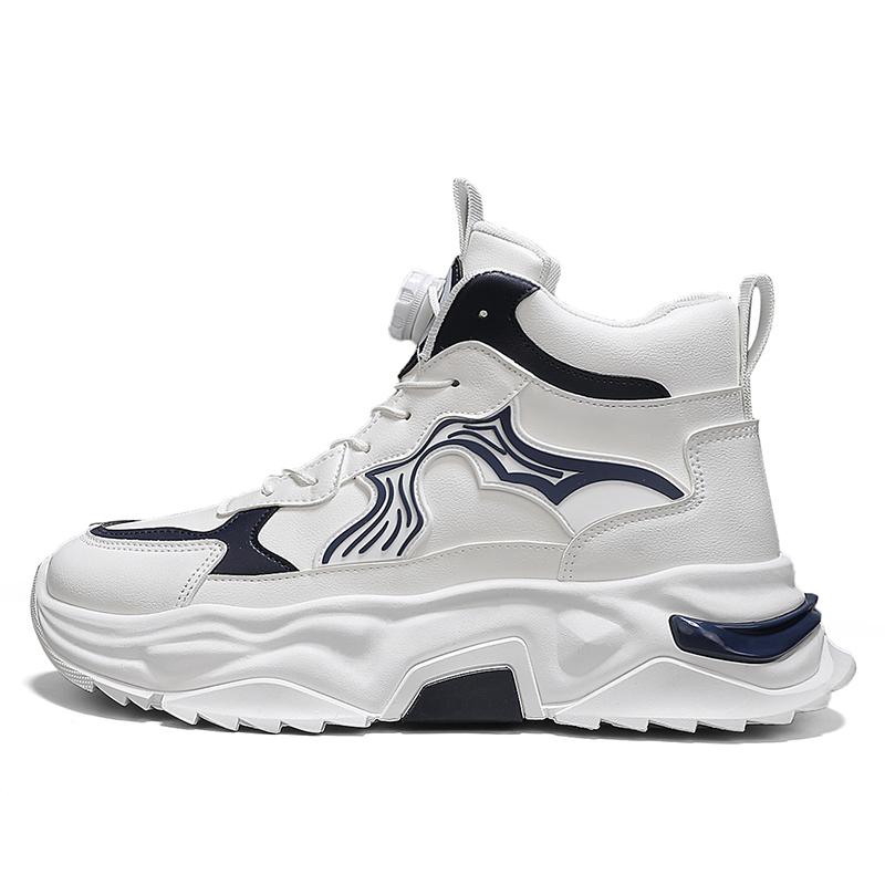 Leather High Top Sports Shoes Men's Autumn Winter New Style Student Color Block Trend Thick Bottom Heightening Dad Casual Shoes