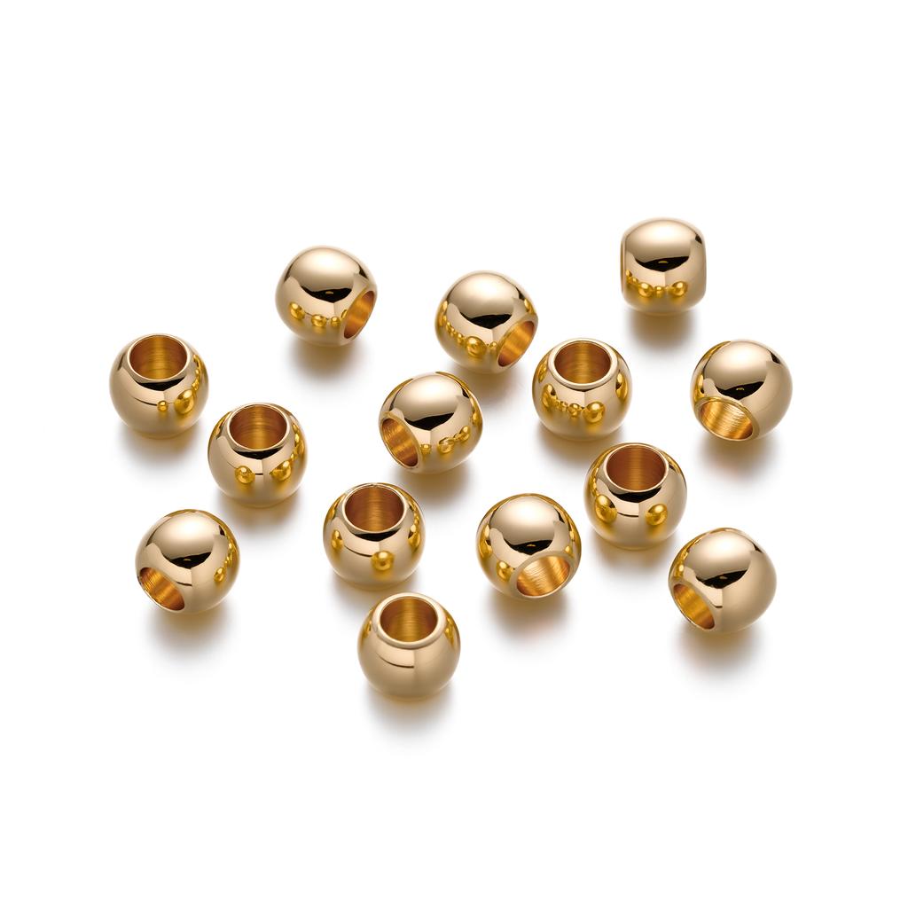 10pcs 4 5 6mm 14K 18K Gold Plated Brass Round Bead Big Hole Spacer Beads For Jewelry Making DIY Bracelet Necklace Accessories