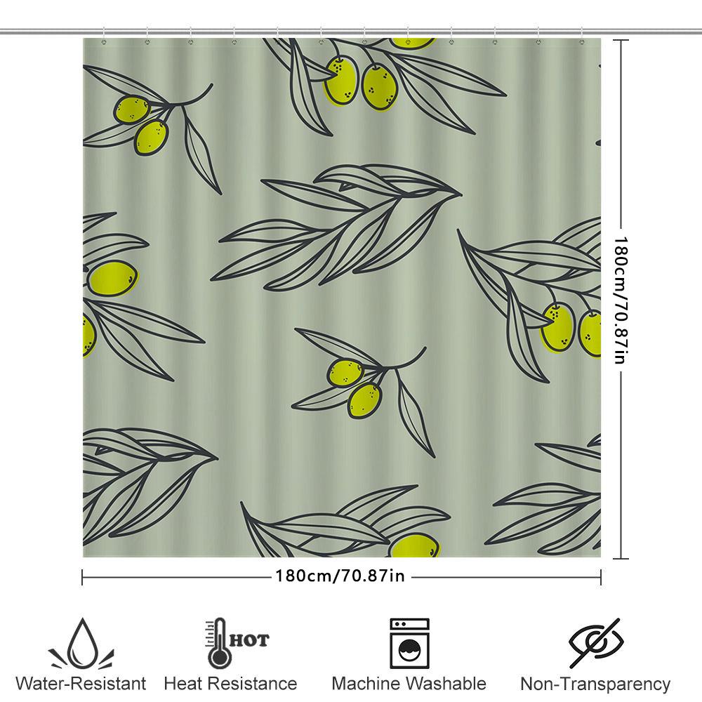 Modern Bathroom Shower Curtain Olive Branch Design with Green Background (59x72 inches) for Home Decoration Black Yellow