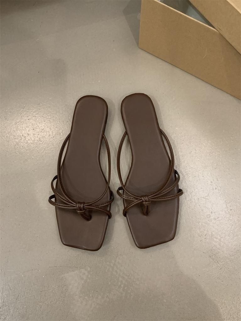 Spring 2025 new flat-bottomed cool slippers square head fairy style with skirt strap cover toe silver sandals women's shoes