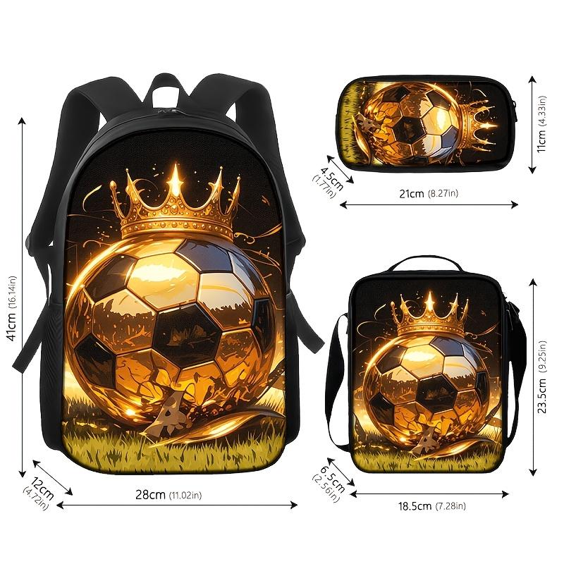 Golden Crown 3-piece Football-themed Backpack and Shoulder Bag Storage Bag Set with Elegant Design and Spacious Capacity for Daily Commuting