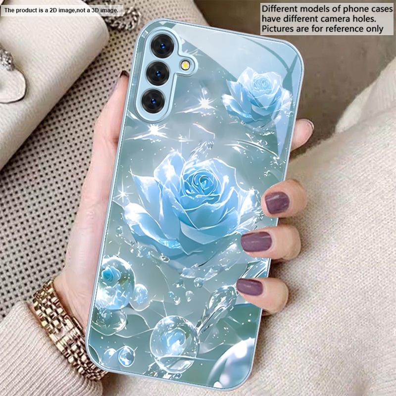 Ice crystal-colored roses For Samsung A01 02 03 Core 04 05 06 10 12 13 14 5G 15 16 M02 12 Note 8 9 10 20 glass Ultra phone case