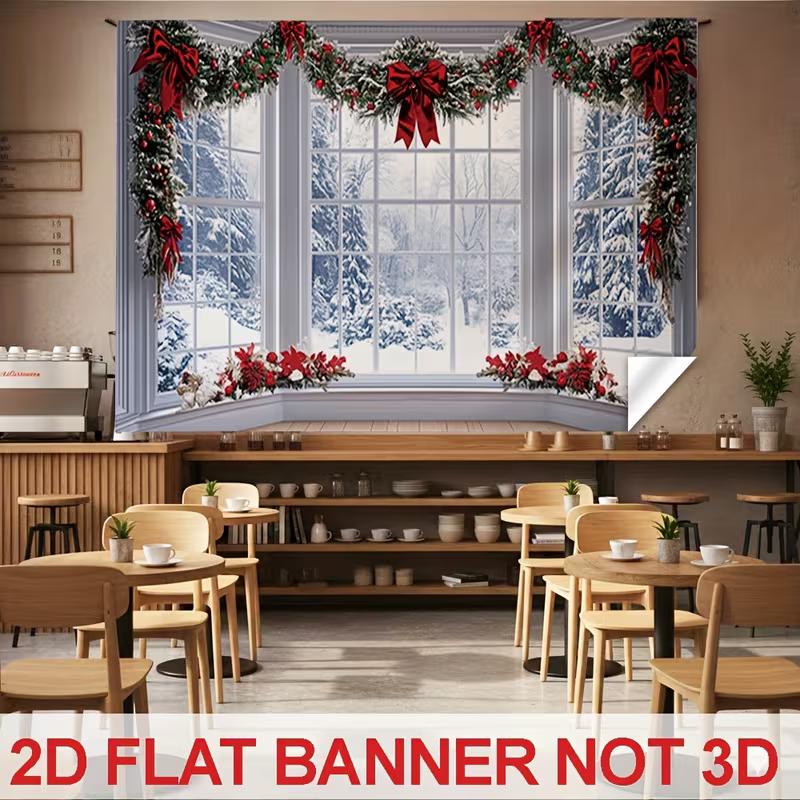 

2D HD Print Cozy Christmas Cafe Window Tapestry Bohemian Home Decor 47.2x31.5inch/120*80cm