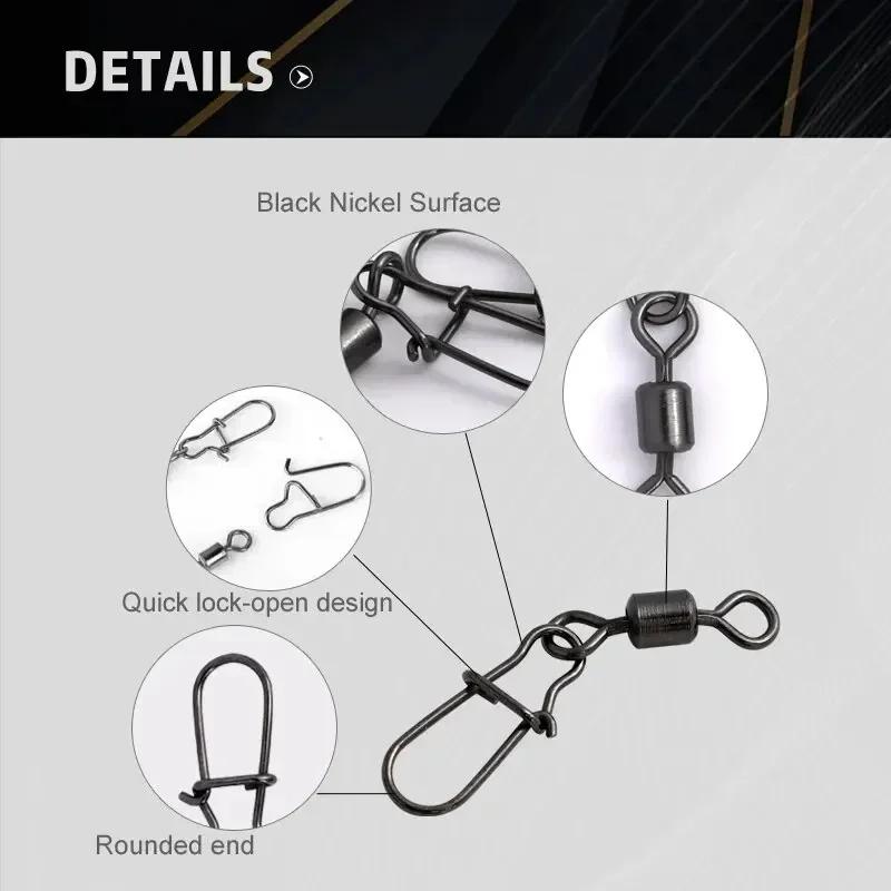 50pcs Fishing Connector Pins Set with Bearing Rolling Swivel Snap Fishhook Lure Accessories #4 #6 #8 #10 #12 for Angling