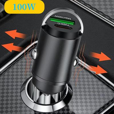 Car 100w Charger Fast Charging Metal One Tow Car Charger Flash Charger In Car Mini Pull Ring New PD Car Charger Car Electronic