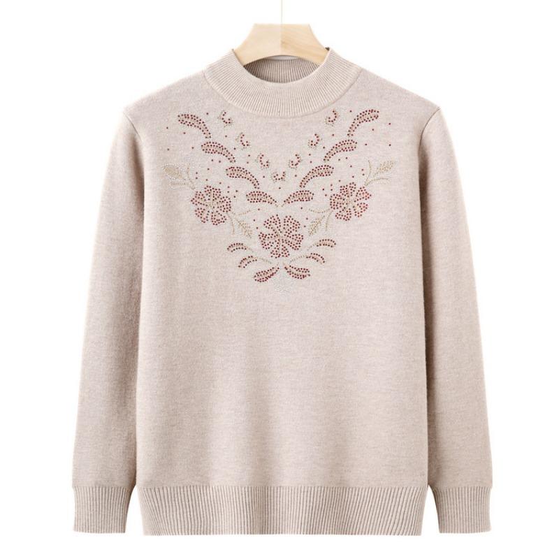 

Middle-aged grandmother semi-turtleneck plush sweater female mother autumn and winter bottoming shirt thickened warm elderly clothes One size (95-72.5 kg recommended)