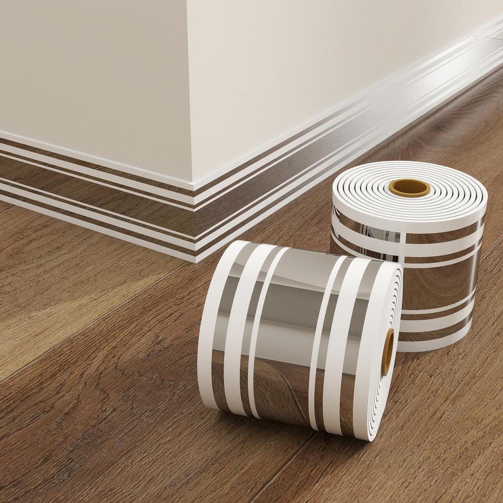 Thick Self-Adhesive PVC Baseboard - Waterproof Wall Skirting Decor, Imitation Tile Kickboard Strip, Easy Peel & Stick