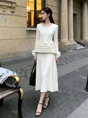 Design-Sense Faux Two-Piece Long Pleated Dress - Spring 2026 Collection, European & American Style