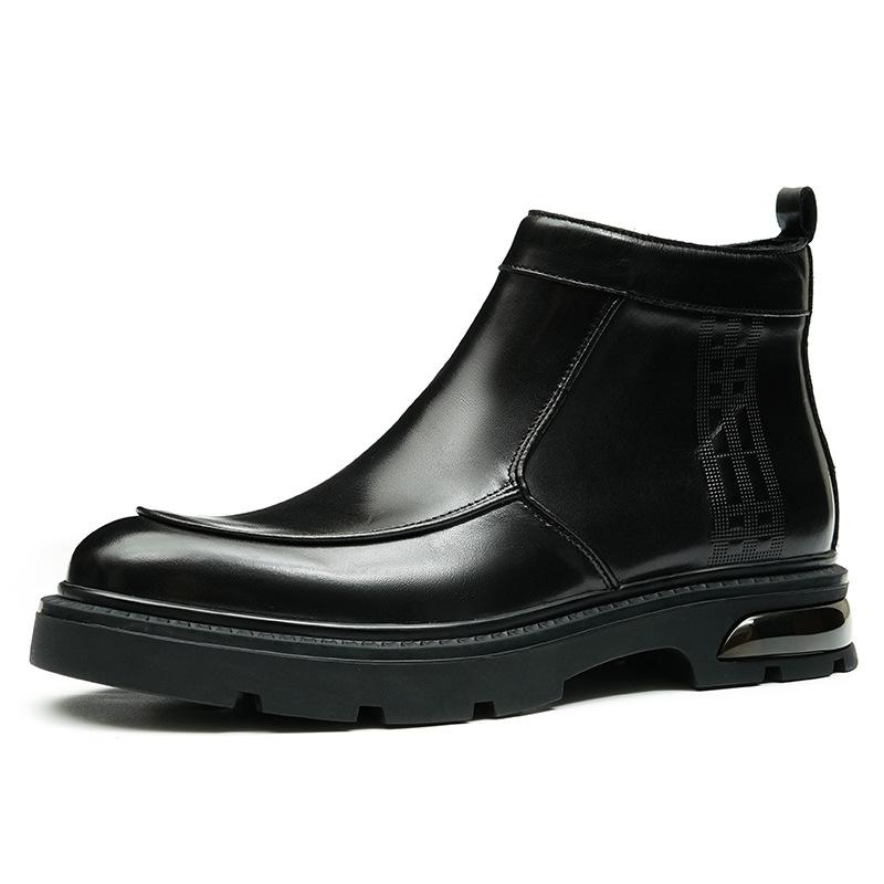 Winter Men'S Chelsea Boots Short Boots Leather Air Cushion Platform Business Casual British Leather Boots