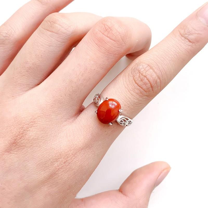 Adjustable Vintage Style Red Agate Ring Women Men Geometric Minimalist Boho Jewelry