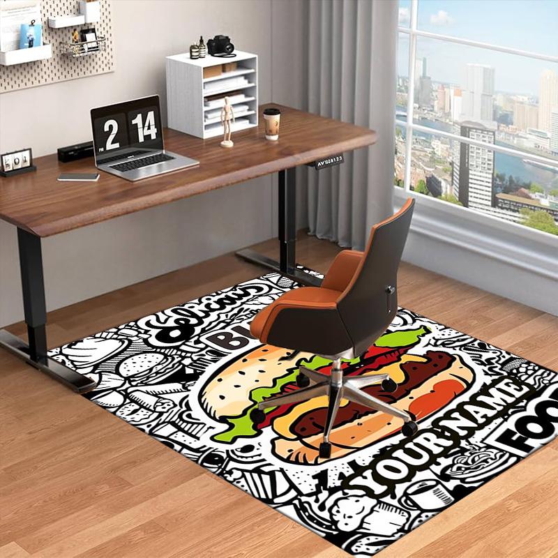 1PC Custom Name Delicious Burger Artwork Theme Floor Mat Ideal for Living Room, Game Rooms, Office, Bedroom, Floor Mat Playful Design