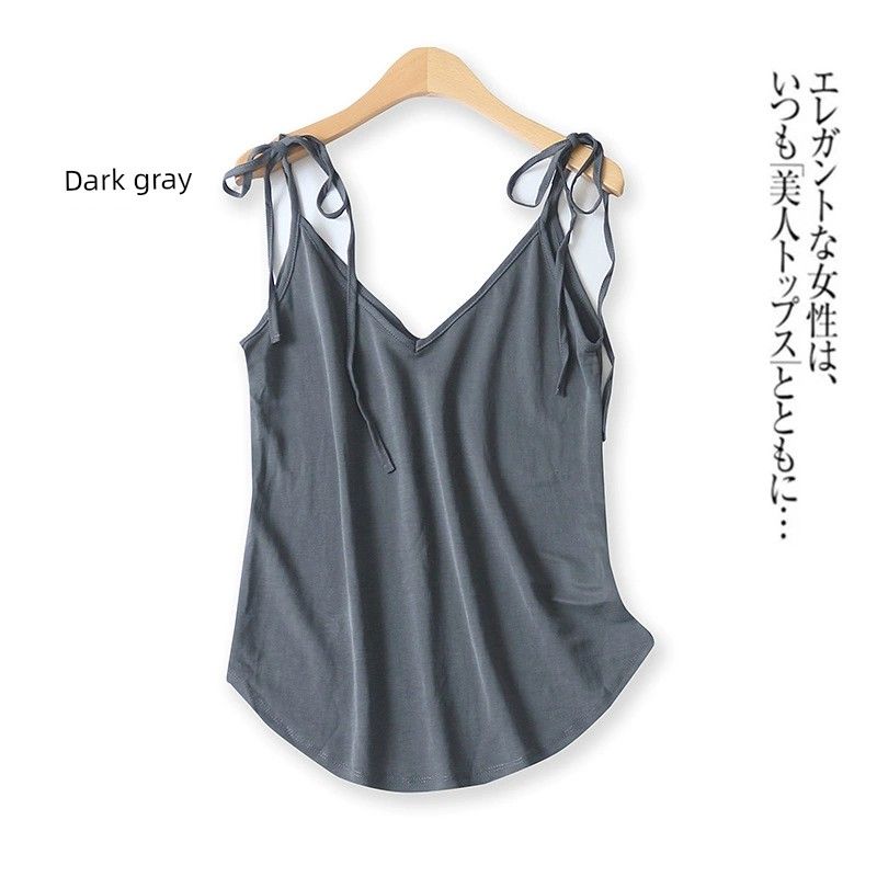 

Lace-up Foreign Trade Women s Clothing Front and Back V-neck Slim Vest Dark gray S