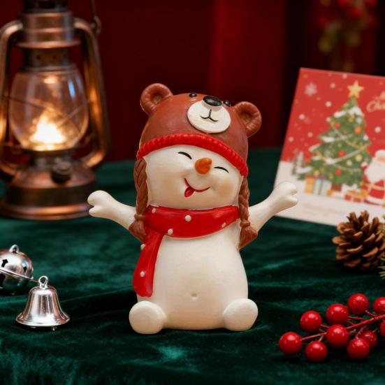 Christmas Snowman Figurine Mini 3" Resin Sitting Snowman Tabletop Decoration for Home Desk Shelf Fireplace Mantle Winter Holiday Party Supplies