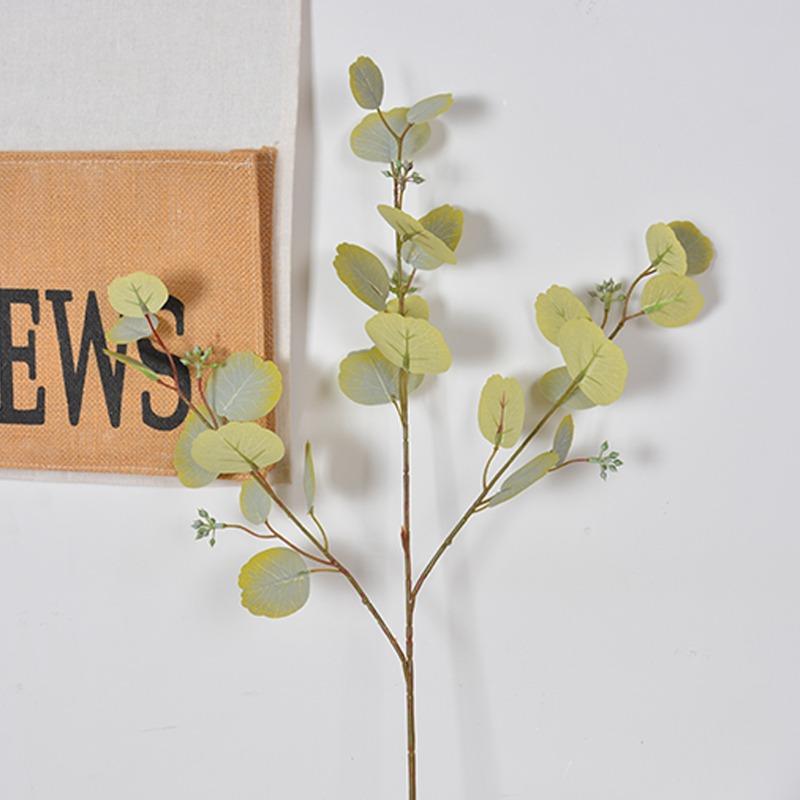10pcs Silk Money Leaves Simulation Green Plants Floral Auditorium Decoration Artificial Belt Fruit Round Leaf Eucalyptus Branch