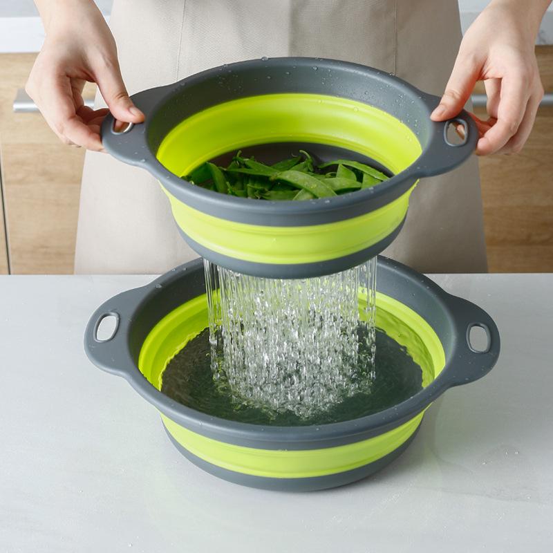 Foldable Drain Basket Silicone Colander Fruit Vegetable Washing Basket Strainer Collapsible Dish Drainer For Kitchen Tools S/L