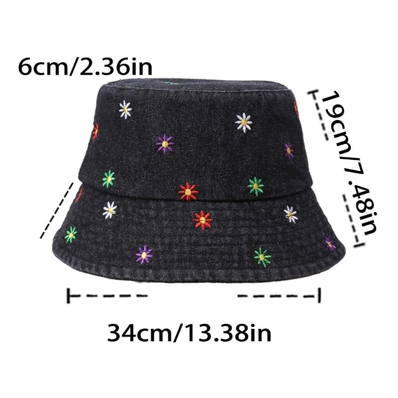 Stylish Jeans Flower Pattern Bucket Hat Extended Edge Shade Guard Unisex Warm Season Shore Hat for Various Occasion