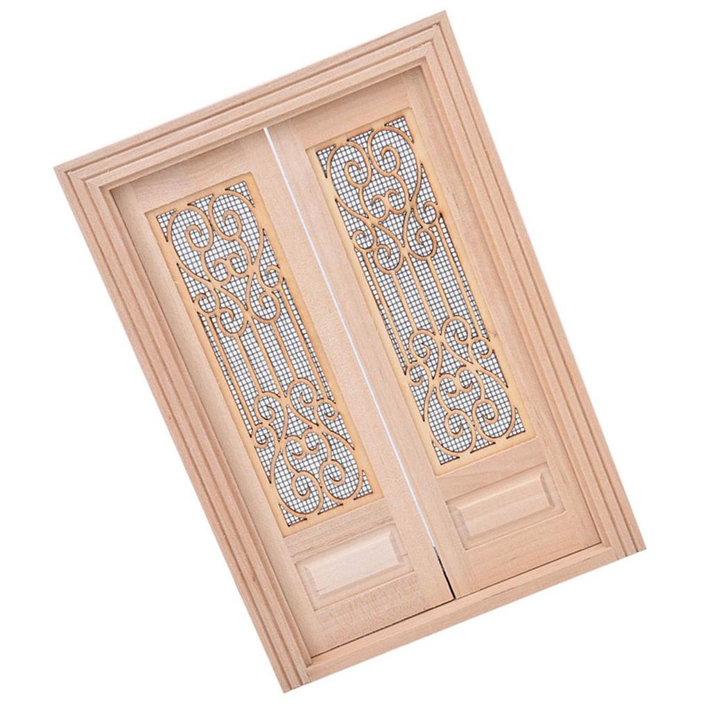 1:12 Scale Dollhouse Furniture DIY Mini Unpainted Wood Double Door Accessory DecorationDouble door