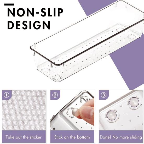 Drawer Compartment Storage Organizer Non Slip 6Pcs Clear Space Saving Transparent Storage Box
