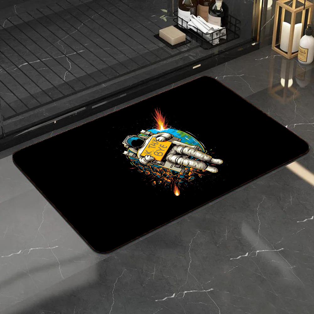 1pc Cartoon Rocket Astronaut Bathroom Absorbent Mats Anti-Slip Mats Home Decor Supplies Carpets Home Kitchen Floor Mats