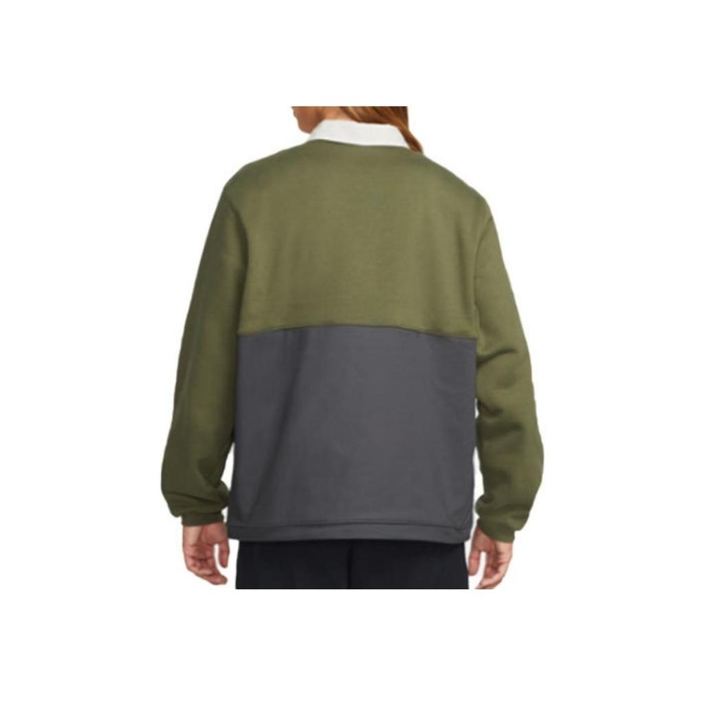 Nike Loose Fleece Color-Block Sweatshirt For Winter Unisex Tops Khaki Green DJ6082-325