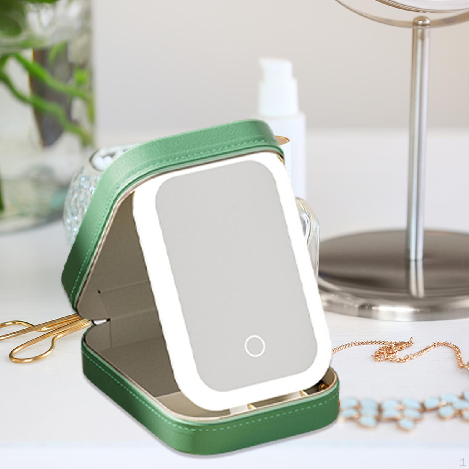 Портативная косметичка с зеркалом с подсветкой и органайзером для косметики зелёный