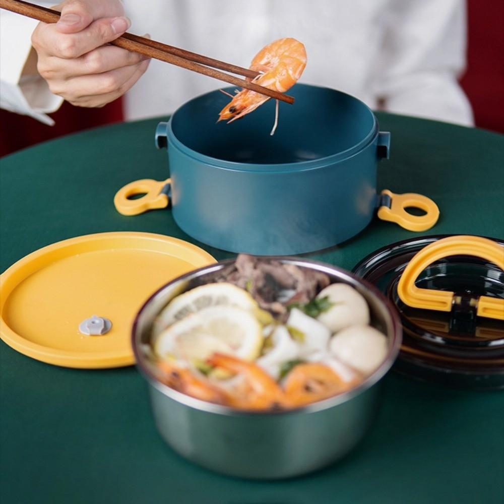 1000/1600ml Insulated Circular Lunch Box Double Layered Compartment Lunch Box  School