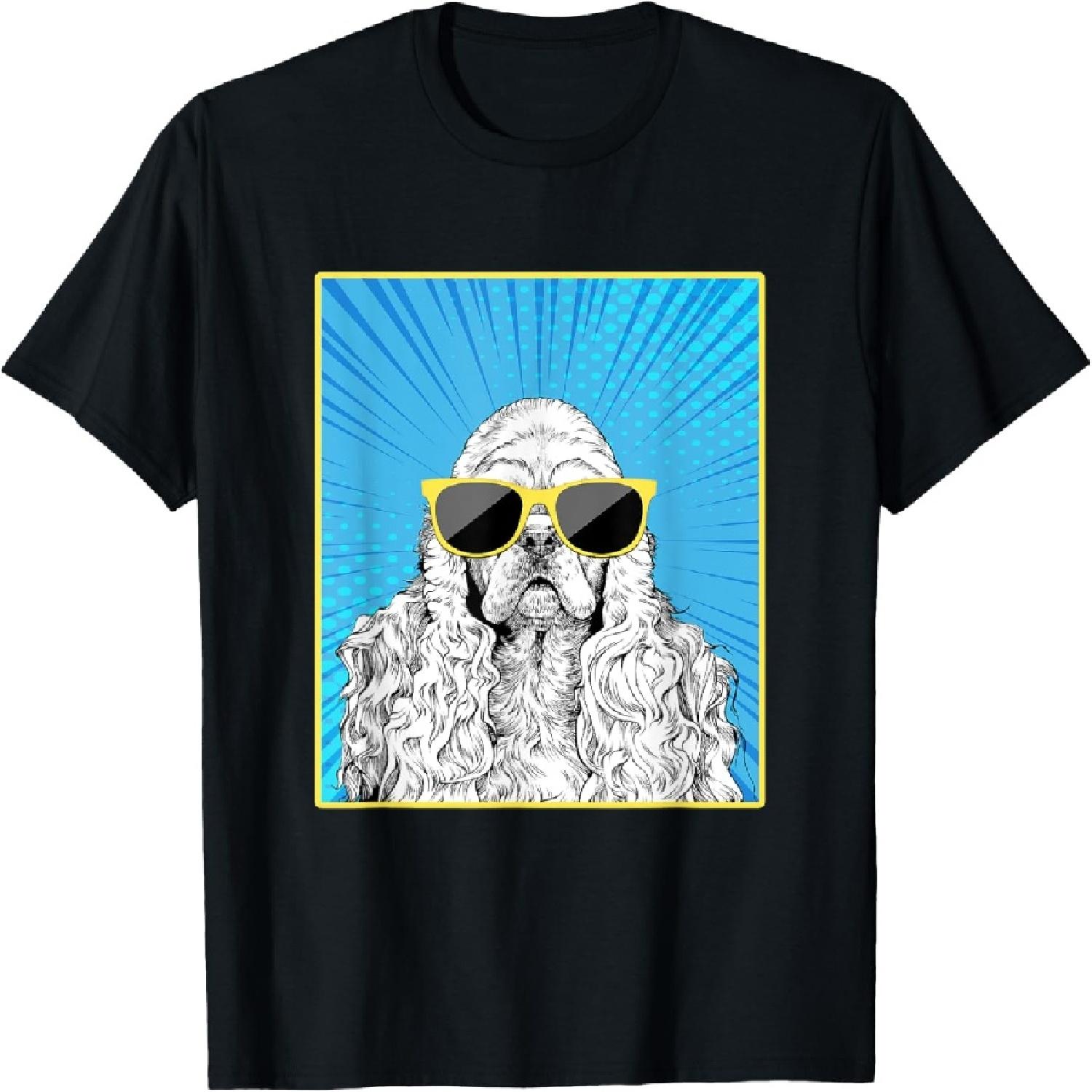 American Cocker Spaniel Portrait Pop Art Dog with Sunglasses T-Shirt XXXXXL разноцветный