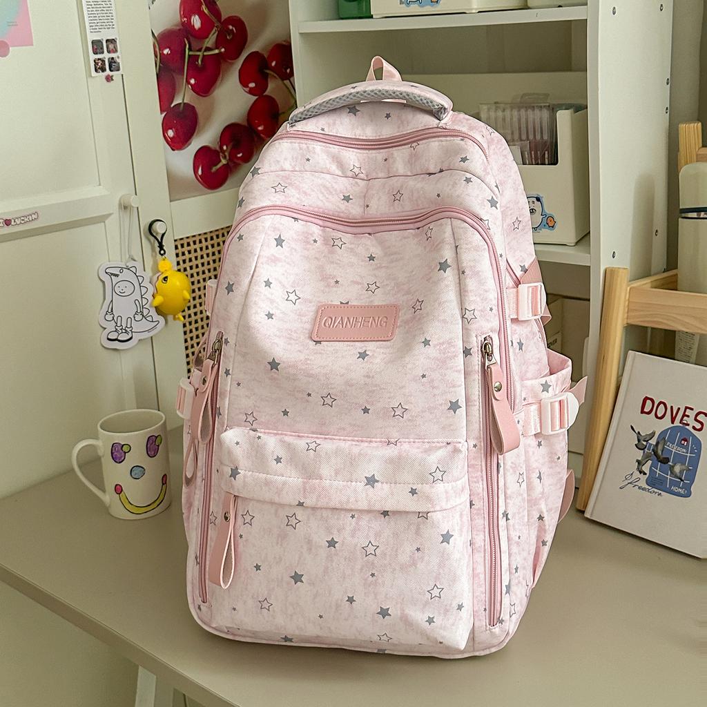 Schoolbag Cute Star Printed School Bag Female Junior High School Students Grades 3 To 6 Large Capacity Multi-Pocket Campus Backpack