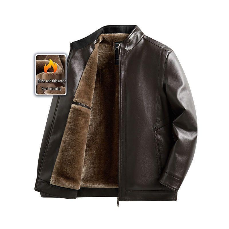Men's Winter Warm Thickened Leather Jacket for Cycling & Outdoor, Mid-Aged To Dad's Style