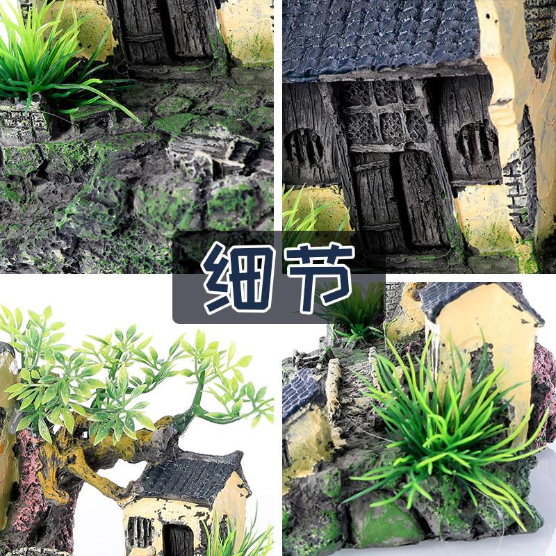 Fish tank landscaping resin desktop ornament rockery aquarium decorative stone house small bridge aquatic grass new Chineseretro