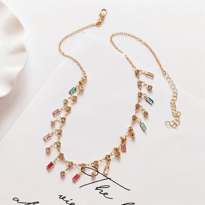 BLINGBAY Colar de Corrente Feminino Moda Verão Novo Luxo Leve Cor Borla Zircônia Colar Clavícula Presente de Aniversário para Menina