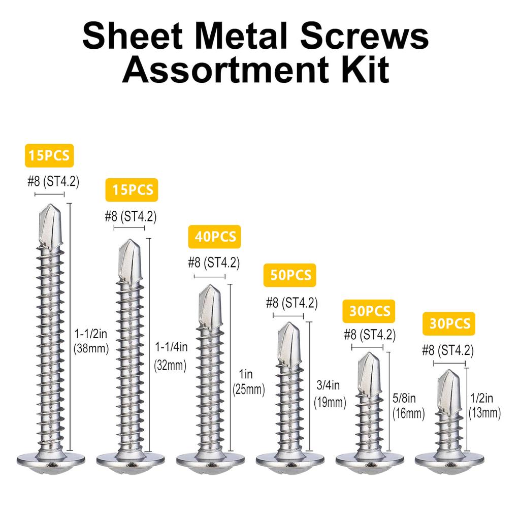 180 Stainless Steel Self Tapping Drilling Screw Combination Kit, Suitable for Metal, Plastic, and Wood.