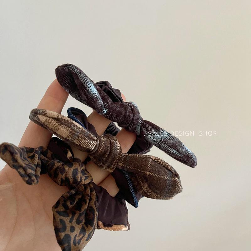 Dongdaemun Plaid Leopard Print Bow Hair Tie - Versatile Autumn/Winter Accessory