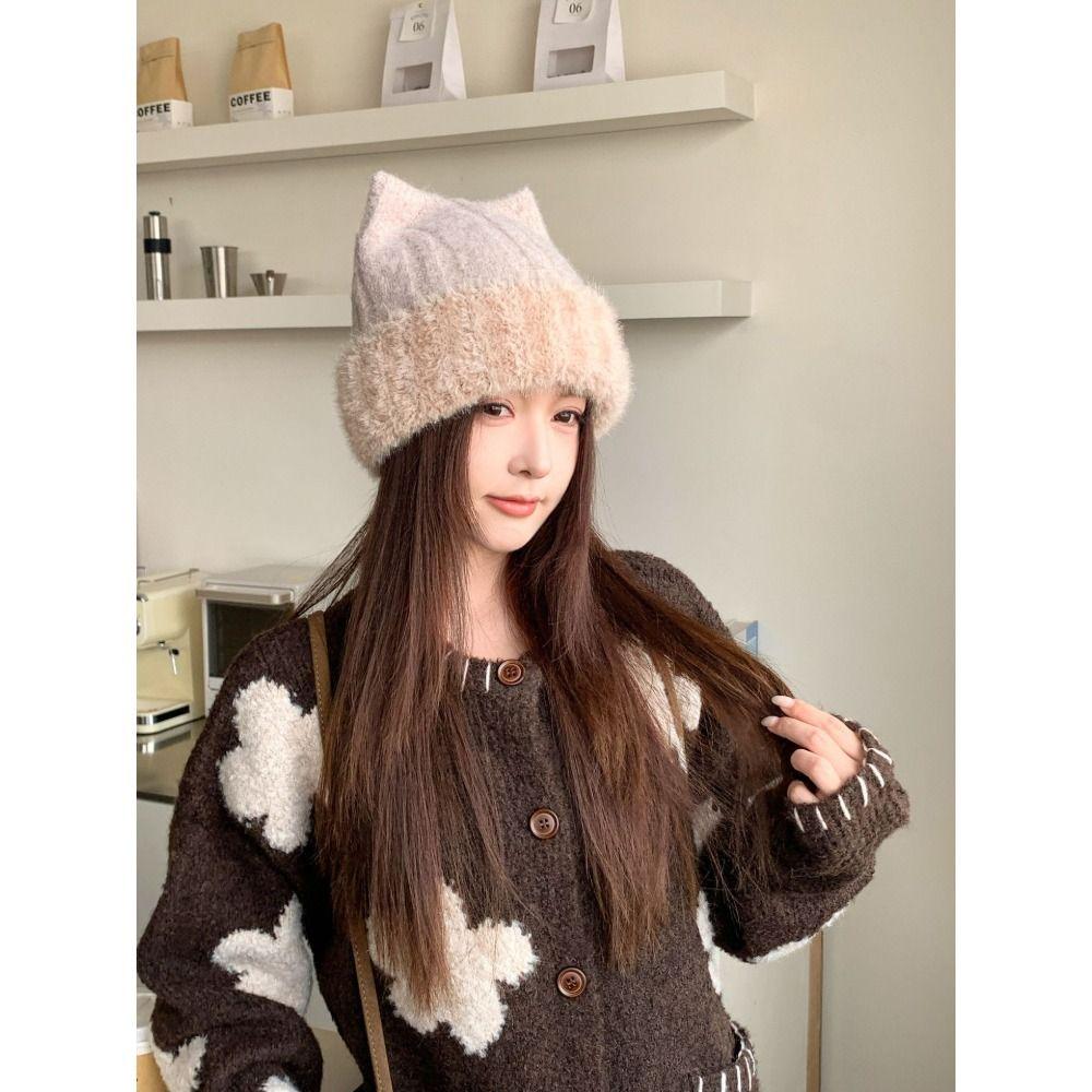 Warm Knitted Beanie Hat Fleece Lined Winter Thermal Hat Cozy Ear Protection Hat  For Women