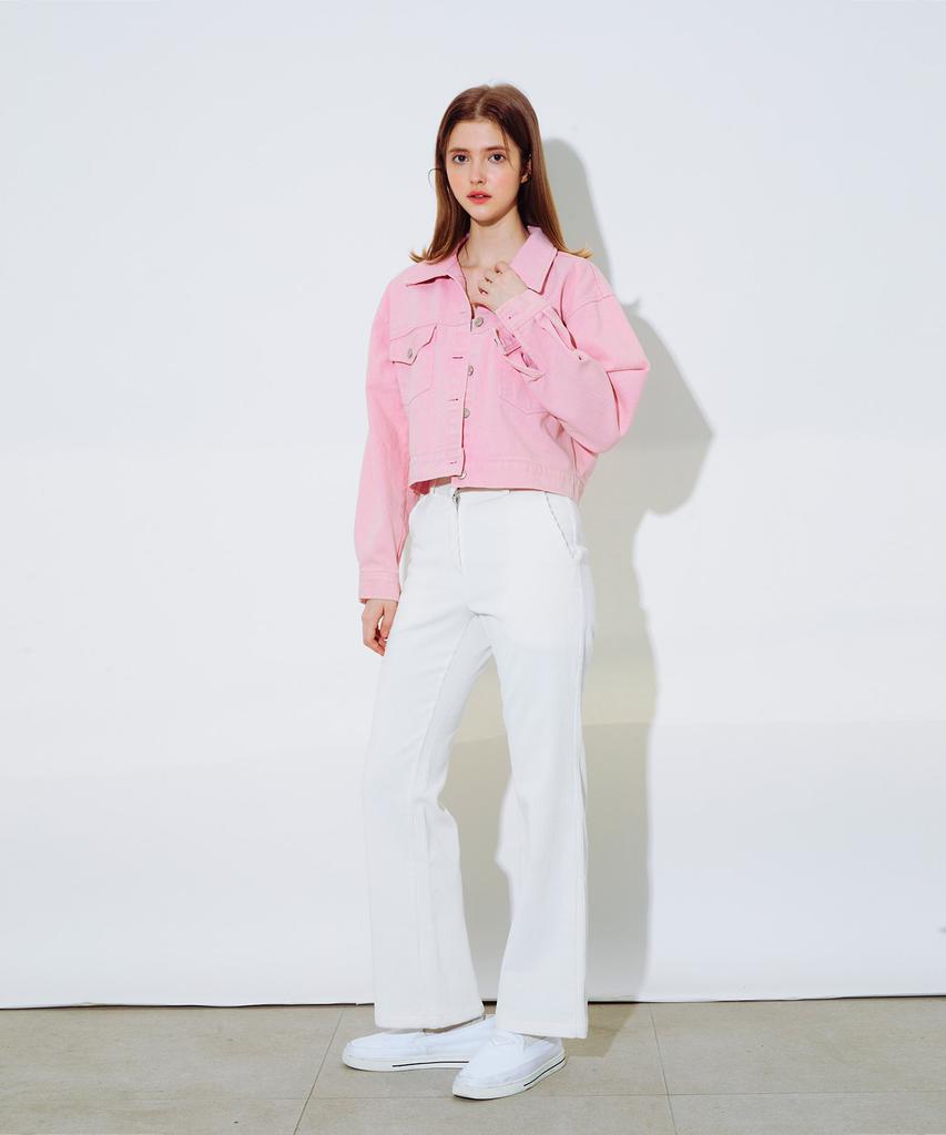 ETRE AU SOMMET Corduroy Semi-Bootcut Pants (White)