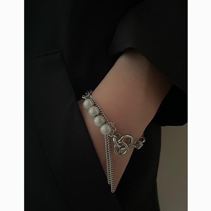 Geometric Reflective Bead Bracelet With Tassels For Unisex Fashion Accessory