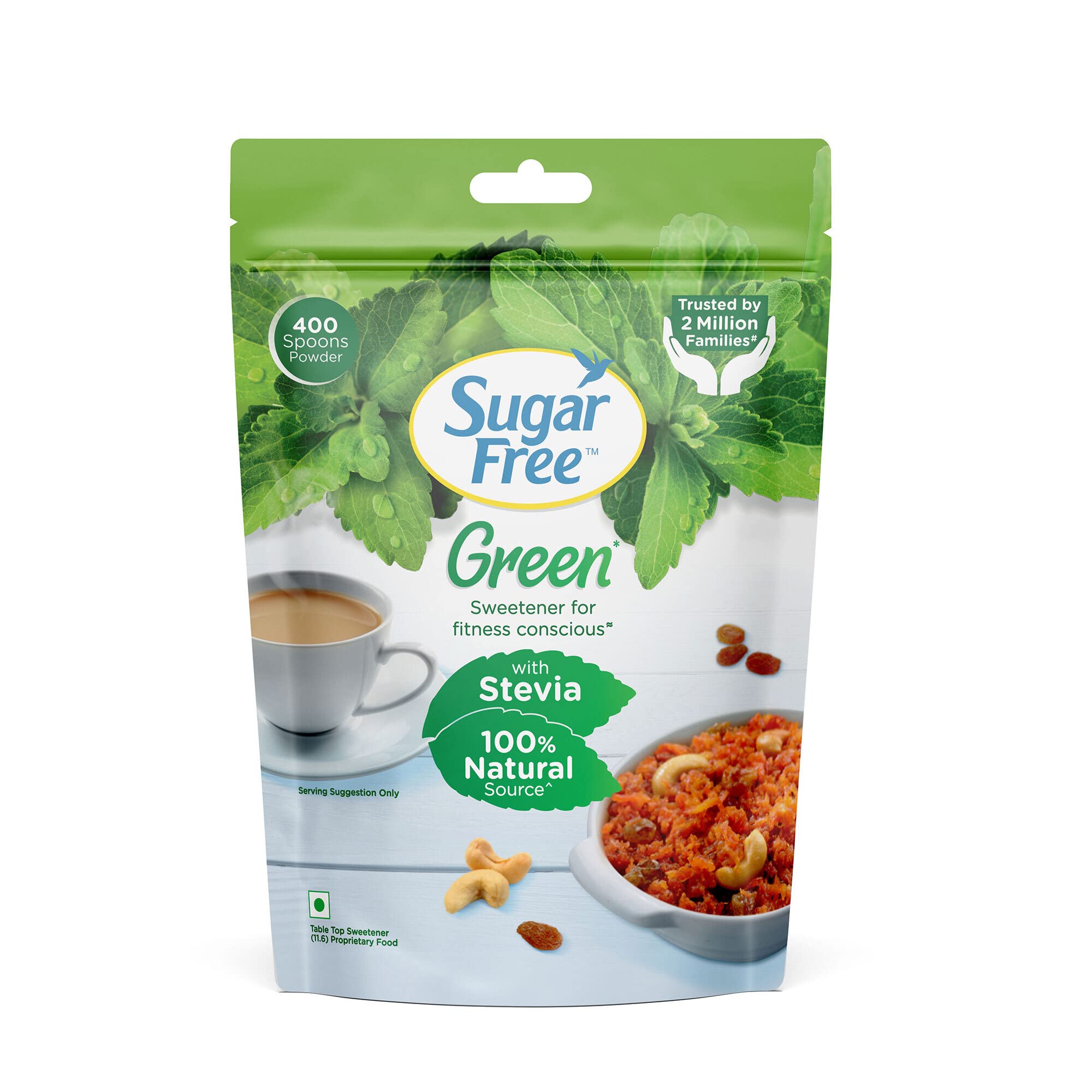 

Sugar Free Green Stevia Pouch 400 g |100% Plant based Natural Sweetener | Equivalent to Sweetness from 1Kg Sugar | 100% Natural Stevia leaves| Swee