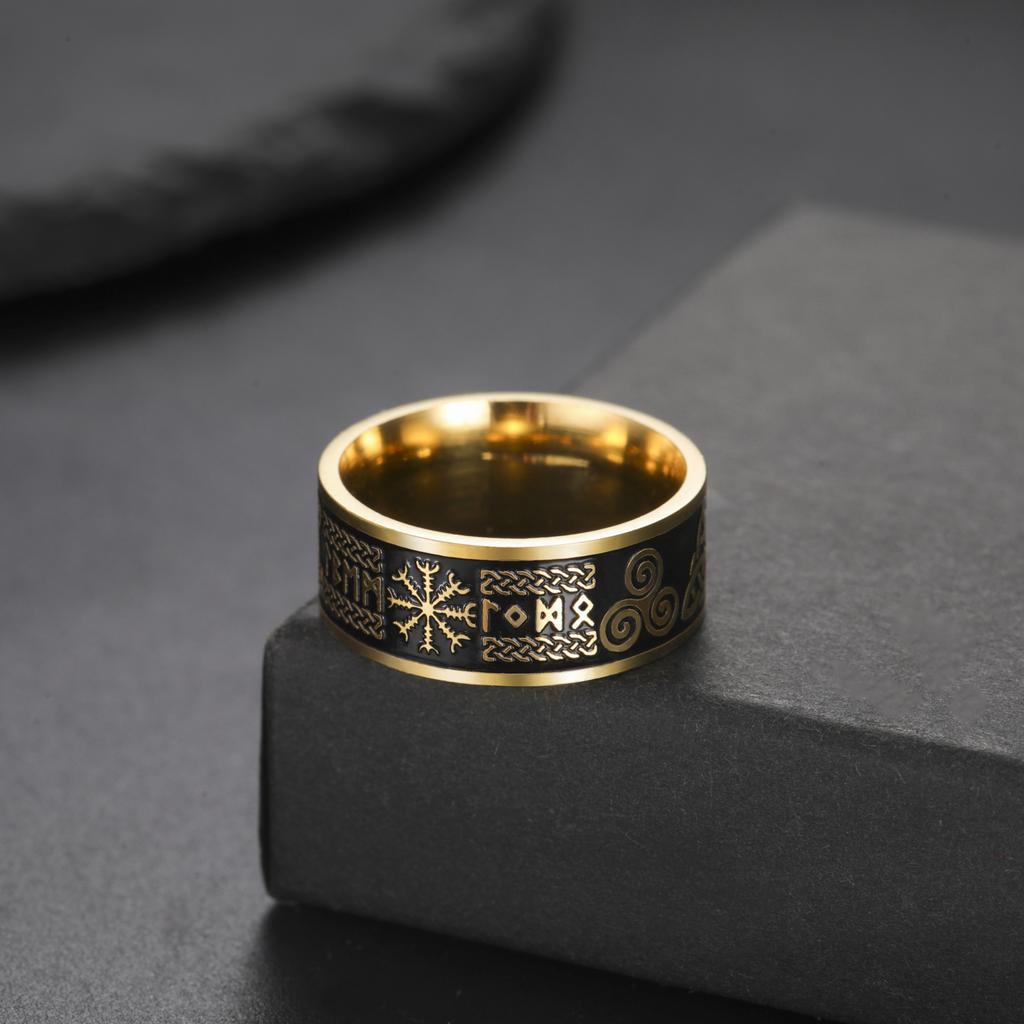 VASSAGO Viking Celtic Runes Ring For Men Triquetra Trinity Norse Jewelry Black Ring Good Luck Irish Mens Jewelry