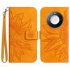 For Honor X9c Smart 5G Case Sunflower Imprint Leather Wallet Phone Cover with Wrist Strap