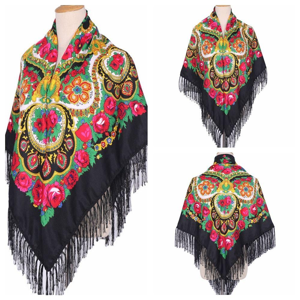 

Floral Print Tassel Headscarf Big Size Head Wraps Warm Square Scarf Travel