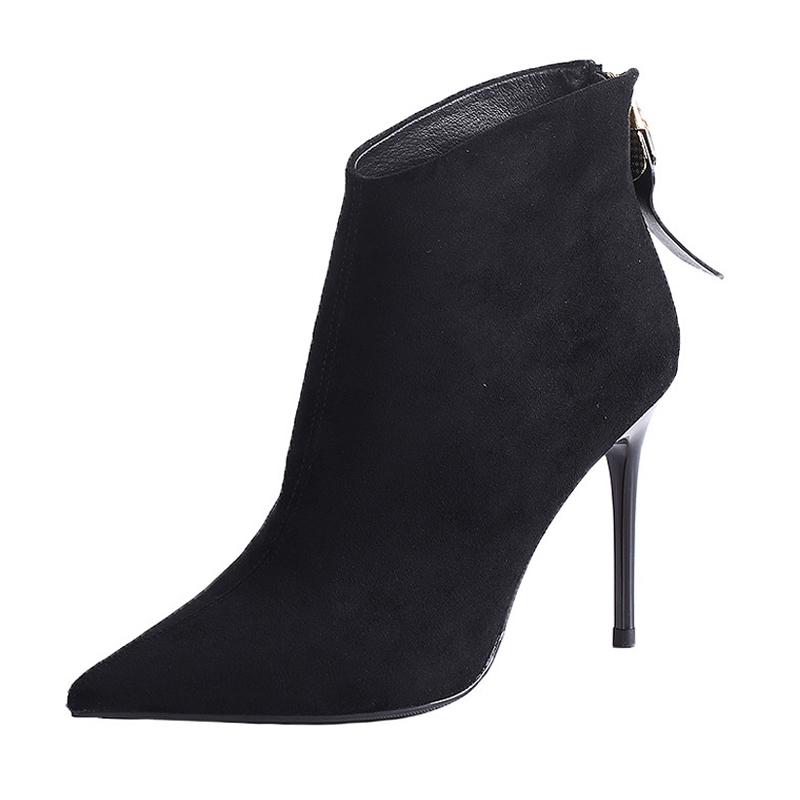 

Women Nubuck High Heel Short Boots Pointed Back Zipper Stiletto Ankle Boots for Fall Winter Office Nightclub Party Pub Banquet 34 чёрный