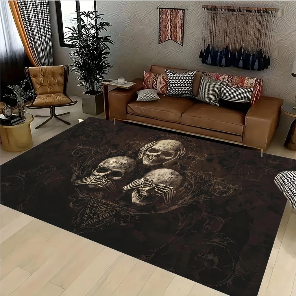 VIKAMA Halloween Carpet Skulls Horror Doormat Rug For Bedroom Large Area Rugs Living Room Black Carpet Welcome Mat Home Decora