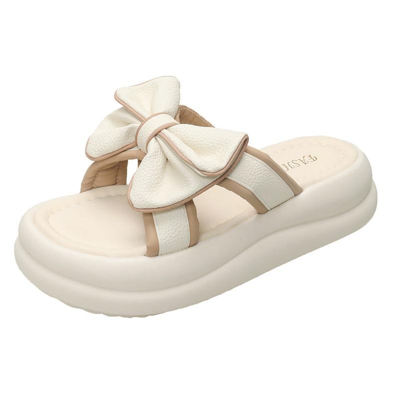 Bogen bequeme kühle Hausschuhe weiblich neu Sommer tragen kleine Fee dicker Boden Ein-Wort-Hausschuhe weiblich