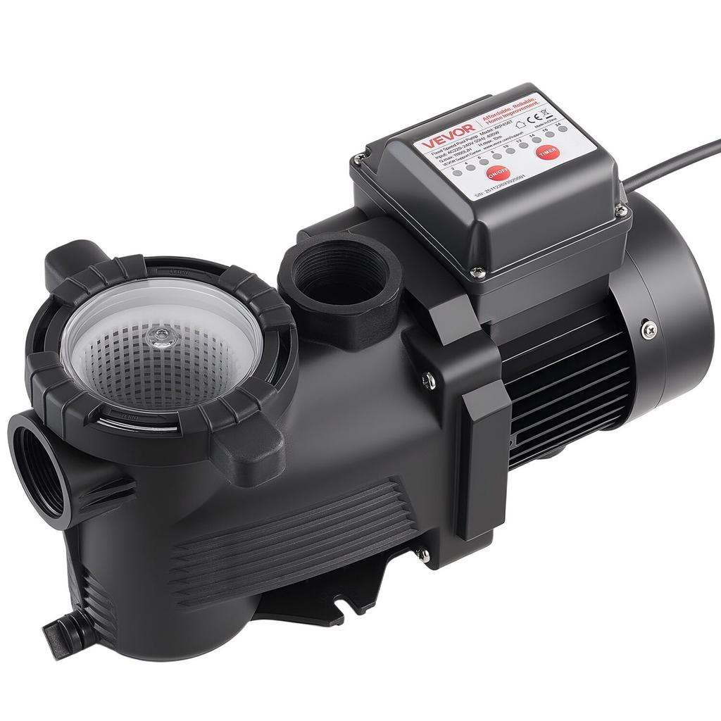 Zwembadpomp, 400W, 11.100 L/U Max. Debiet Enkele Snelheid Zwembadpomp, AC 220-240V, 3450 RPM, 10 m Max. Opvoerhoogte, met 24-Uurs Timer & Filtermand, voor