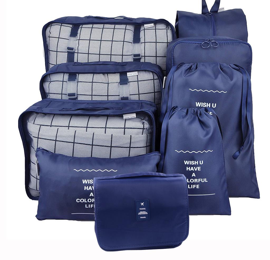 Sac de Rangement de Voyage Ensemble de Neuf Pièces, Trousse de Toilette, Classification des Vêtements, Ensemble de Rangement pour Bagages Ensemble de 9 Pièces
