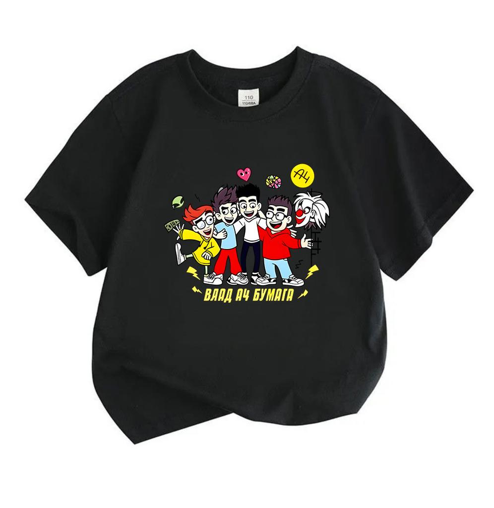 Kids Boys Girls Casual Short Sleeve O-Neck 100% Cotton T-Shirt Cute Cartoon Friends Group Print Soft Breathable Summer Tops for Children Daily Wear Bi