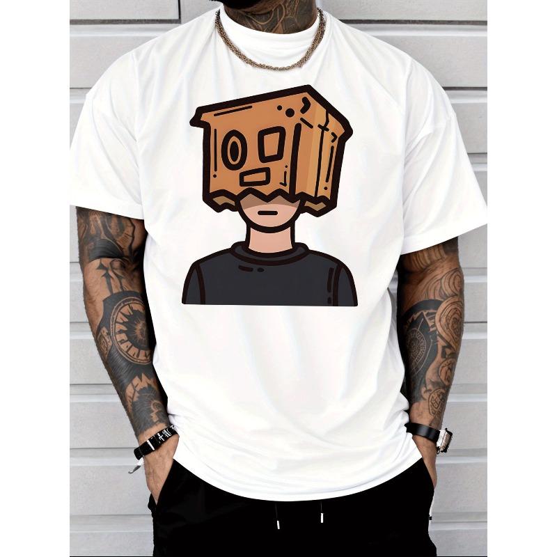 

Men s Box Head Character Graphic T-Shirt - Streetwear Style Short Sleeve Tee with Iconic Box Head Design, Moisture-Wicking Suitable S белый