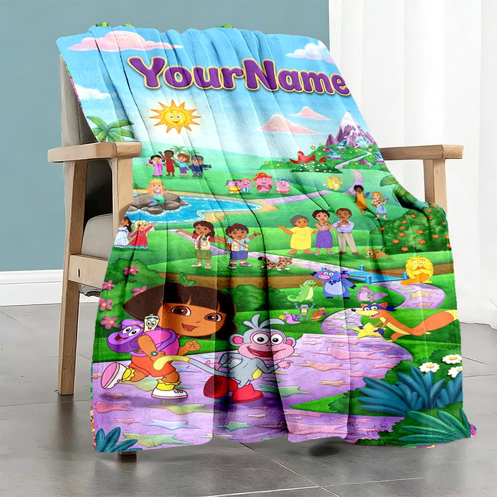 Dora Explorer Personalized Name Blanket Throw Customizable Blanket Ultra-Soft Throw For Home Decor Living Room Sofa Couch All-Season Use