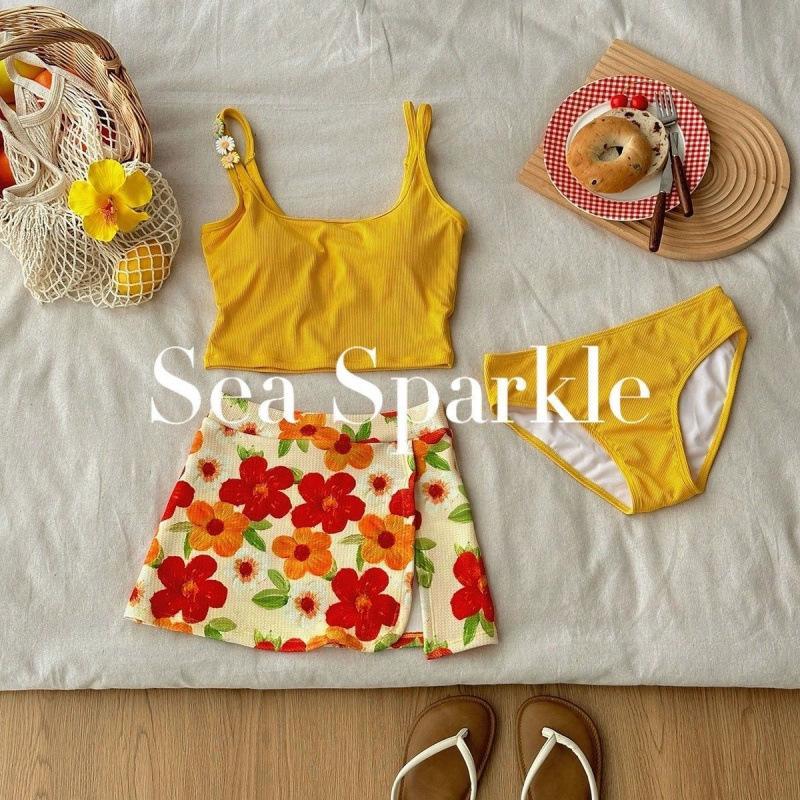 

[Sea Sparkling] Vintage Oil Painting ins Vacation Split Beach Swimsuit Pure Desire Suspender Bright Shot Hot Spring S